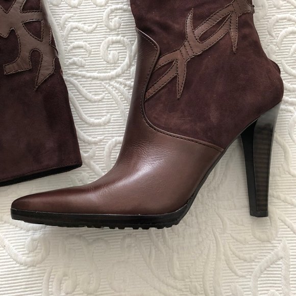 Nine West WILLETTA Suede Leather Boot Applique Pointy Toe Med Brown Zip 8.5 NEW - Picture 4 of 15